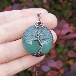 Green Aventurine Tree Of Life Pendant, Copper Anniversary Gift, Viking Mythology, Celtic Yggdrasil Wire Tree Necklace