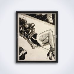 Bondage girl, vintage fetish comics illustration, cartoon, printable art, print, poster (Digital Download)