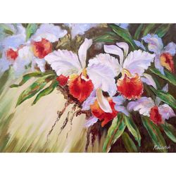 Orchid Painting Tropical Flowers Original Art Orchid Floral Original Oil Painting on Canvas by 12x16 inch