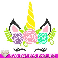 Cute Unicorn Face with flovers Floral Unicorn Lashes Horn digital design Cricut svg dxf eps png ipg pdf, cut file
