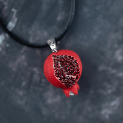 Red necklace Pomegranate pendant Red crystal Holy land jewelry Symbolic jewelry