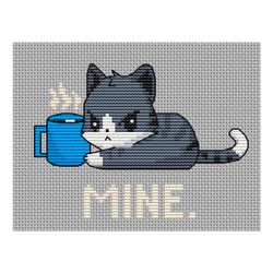 Animation cross stitch pattern Cat Coffee Cat angry Sign Text PDF