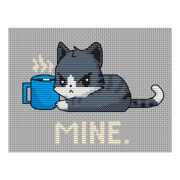 Animation cross stitch pattern Cat Coffee cup