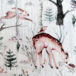 Digital Printed Double Gauze Forest Animals Fabric, Muslin Fabric, Soft Cotton Baby Clothes Fabric, Woodland Animals