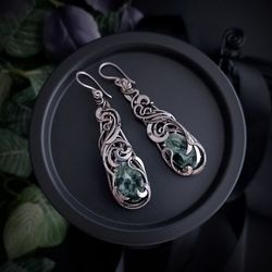 Sterling silver wire wrapped earring Drop earrings with seraphinites