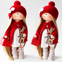 christmas handmade doll 28 cm in a bright red outfit | christmas gift | christmas doll | textile doll