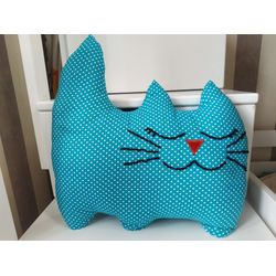 Teal cat shaped pillow, gift idea for baby, kids, teen and adult, cat lover gift idea, personalized pillow