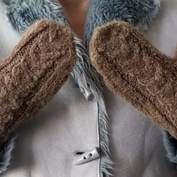 Brown warm winter hand-knitted mittens