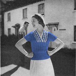 vintage knitting pattern 48 lace-yoke jumper women