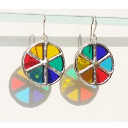 Circle stained glass earrings, Rainbow earrings