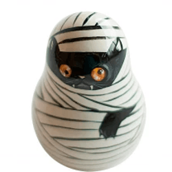 Halloween Weeble wobbles doll Funny mummy black cat Roly poly Nevalyashka wooden toy Handpainted tumbling souvenir gift