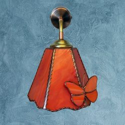 wall stained glass lamp orange with a butterfly
