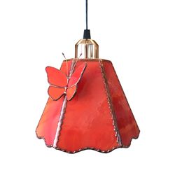 Pendant stained glass geometric lamp orange with a butterfly