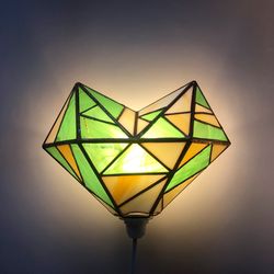 wall stained glass lamp heart green-yellow