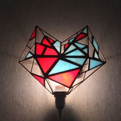 wall stained glass lamp heart red and blue