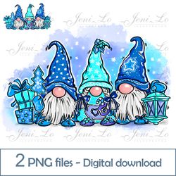 Christmas Gnomes Blue 2 PNG files Merry Christmas clipart Cute Dwarf Sublimation kids design Gnome Digital Download