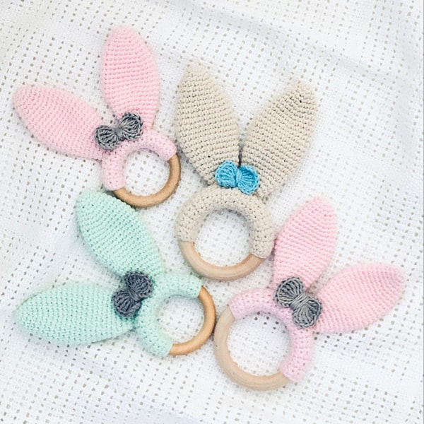 Crochet rabbit ears CROCHET PATTERN toy for baby scratch tee | Inspire ...
