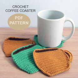 crochet coffee cup coaster pdf pattern, crochet coffee coasters, patterns&tutorials, crochet coaster gifts.