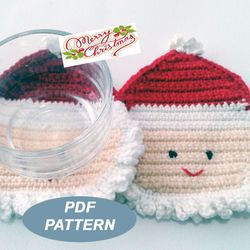 Crochet Santa Coaster, PDF Pattern, Christmas crochet coasters, patterns&tutorials, crochet Christmas coasters.