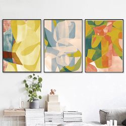 Yellow Abstract Painting, Posters Set of 3, Living Room Picture, Modern Prints, Printable Wall Decor, Abstract Triptych