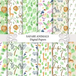 Safari animals, seamless patterns.