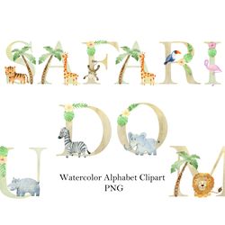 watercolor safari animals alphabet, letter wall decor.