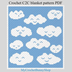 Crochet C2C Funny Clouds blanket pattern PDF  Instant Download