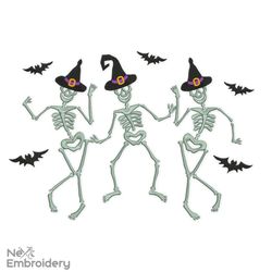 Dancing Skeletons Embroidery Design, Halloween Hat Skeleton Embroidery Design, Halloween Machine Embroidery File