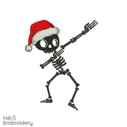 dancing skeleton embroidery design, christmas santa cap skeleton embroidery design, christmas machine embroidery files