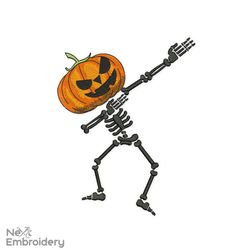 Dancing Skeleton Embroidery Design, Halloween Pumpkin Face Skeleton Embroidery Design, Halloween Machine Embroidery File