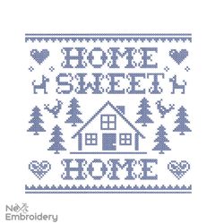 Home Sweet Home Embroidery Design, Cross Stitch Simulated Machine Embroidery Design