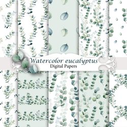 Watercolor Eucalyptus, Seamless Patterns.