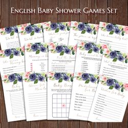 Blush Navy Baby Shower Games Bundle, Baby Shower Theme Party, Baby Games, Wishes for Baby, Scramble, Advice Printable