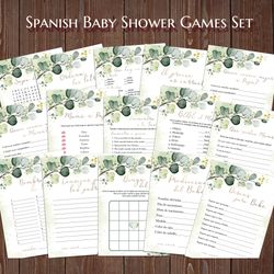 Eucalyptus Juegos de Baby Shower, Floral Spanish Baby Shower Games, Greenery Juegos para Baby Shower, Juegos Printable