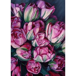 Pink tulips Original oil painting Flowers art Large painting Wall art decor Floral home decor Botanical painting.