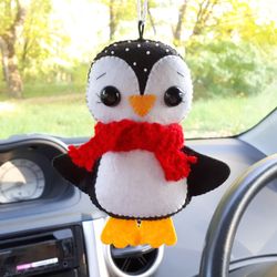 Penguin plush, Penguin gift, Car accessories for teens, Rearview mirror charm, Cute car accessories, Penguin ornament