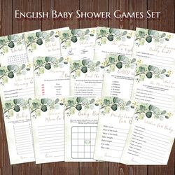 Eucalyptus Baby Shower Games Bundle, Baby Shower Theme Party, Baby Games, Wishes for Baby, Scramble, Advice Printable
