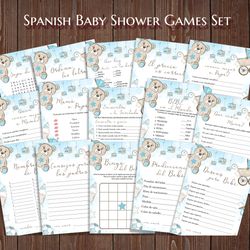 blue teddy bear juegos de baby shower, boy spanish baby shower games, nino juegos para baby shower, juegos printable