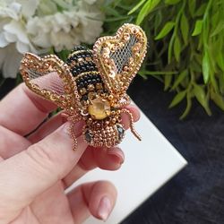 Bee Brooch Handmade Jewelry Brooch Pin Brooch Swarovski Beaded Bee Brooch Birthday Gifts For Her Brooch For Women Retire