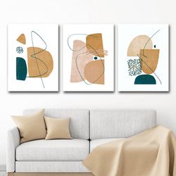 Large Prints Set Of 3 Posters Living Room Wall Art Abstract Geometric Green Yellow Art Instant Download Modern Pictures