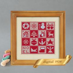 Christmas sampler pattern pdf cross stitch, Easy embroidery