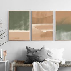 abstract mountains set of 3 abstract wall art, terracotta art downloadable prints, nature print olive art large art wall
