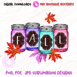 Fall sign Sublimation designs downloads 4 Glass can Glitter pink blue Sublimate print Thanksgiving decor Home print