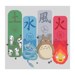 Anime cross stitch pattern Elements Nature PDF Totoro Howl Ghibli Fire Haku