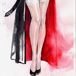 Original Art Erotic Painting Woman's Legs Painting Bold Watercolor Painting Wall Art Sexy Painting