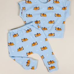 Corgi baby outfit, clothes set of 2: baby t-shirt and harem pants, baby boy clothes, baby girl clothes, gift for baby