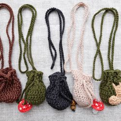 goblincore-style crystal pouch, bag of mushrooms, cosplay accessories.