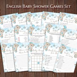 Boy Teddy Bear Baby Shower Games Bundle Baby Shower Theme Party, Baby Games, Wishes for Baby, Scramble, Advice Printable