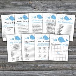 Blue Whale baby shower games bundle,Under the sea Baby Shower games package,Fun Baby Shower Games,9 Printable Games-203