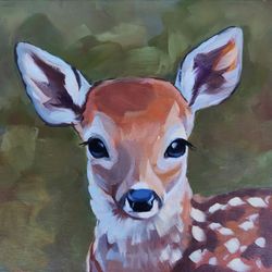 Baby deer Original painting on canvas Girls room decor